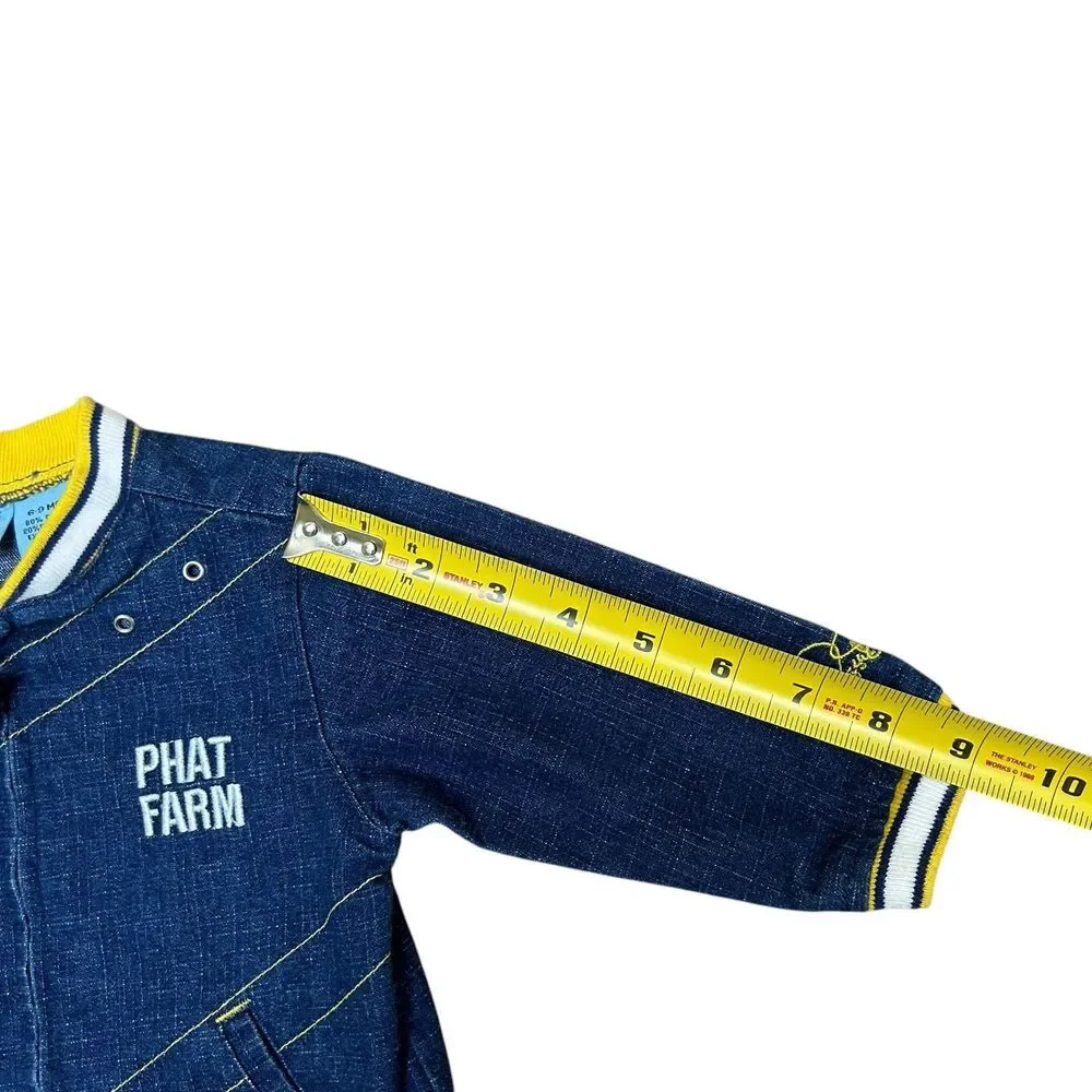 Phat Farm Boys Denim Jacket Size 6-9m‎ Blue Yellow Zip Logo Pockets